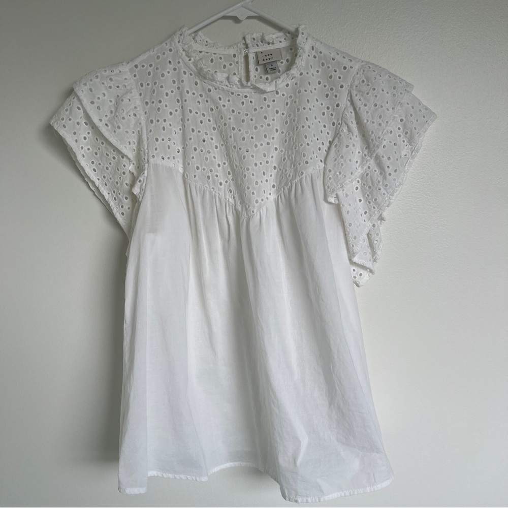 Women’s Flutter Sleeve Eyelet Top - A New Day